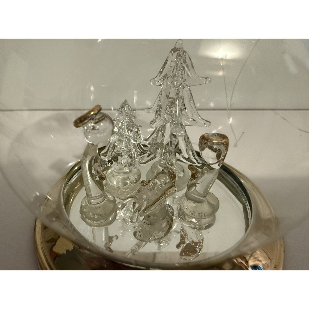 Nativity Christmas Ornament, Trees & People, Gold Base Rim, Hang/Shelf